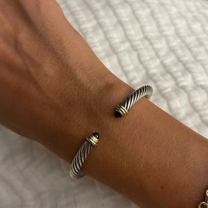 David Yurman like new14K Sterling Silver 5mm Cable Black Onyx Cuff Bracelet